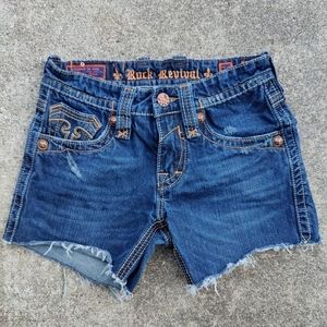 Rock Revival Mick Boot Cutoff Blue Denim Shorts Women's Size 29